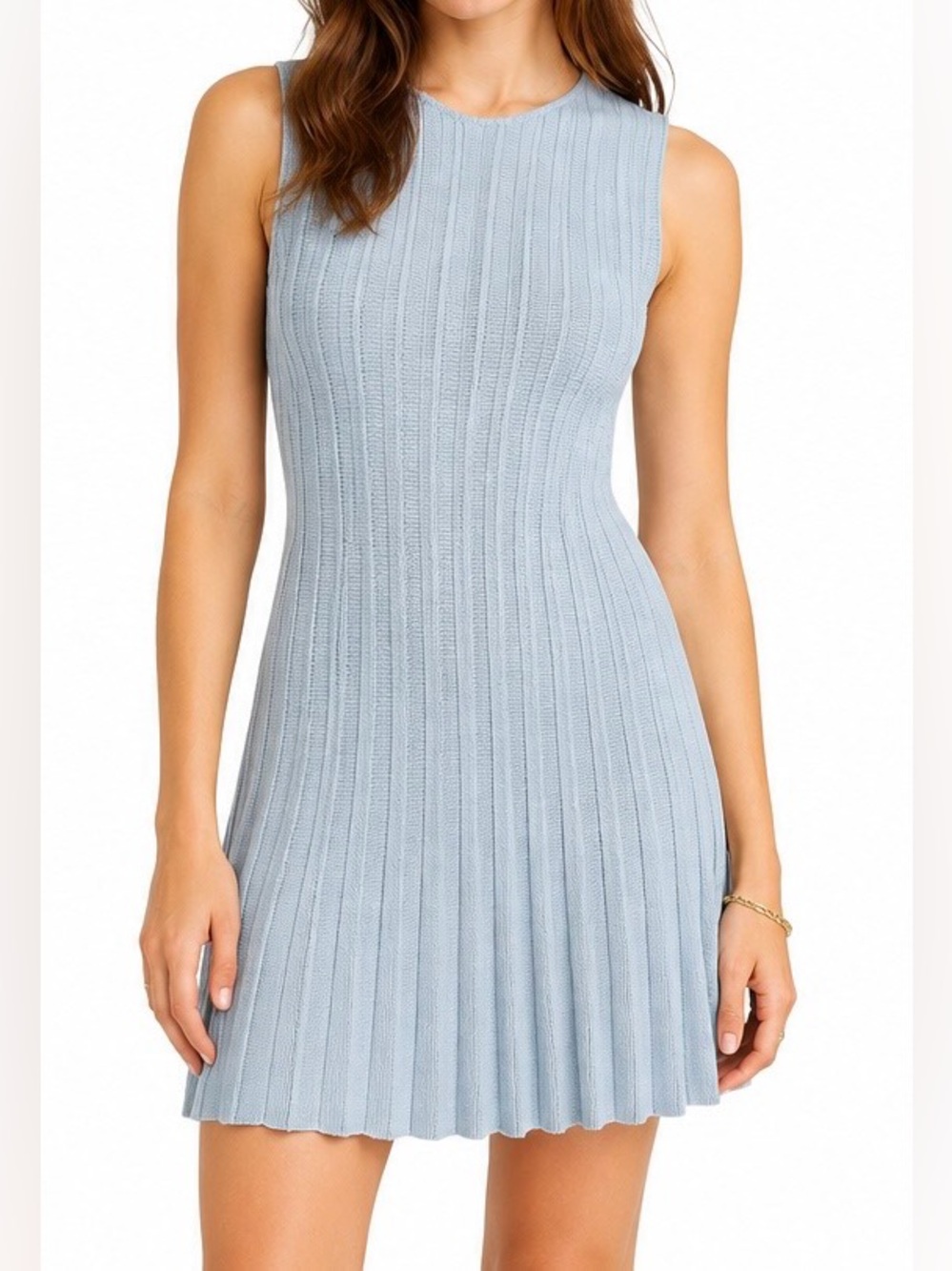Reformation Ezra Organic Cotton Pleated Knit Mini Dress Mineral Blue XS